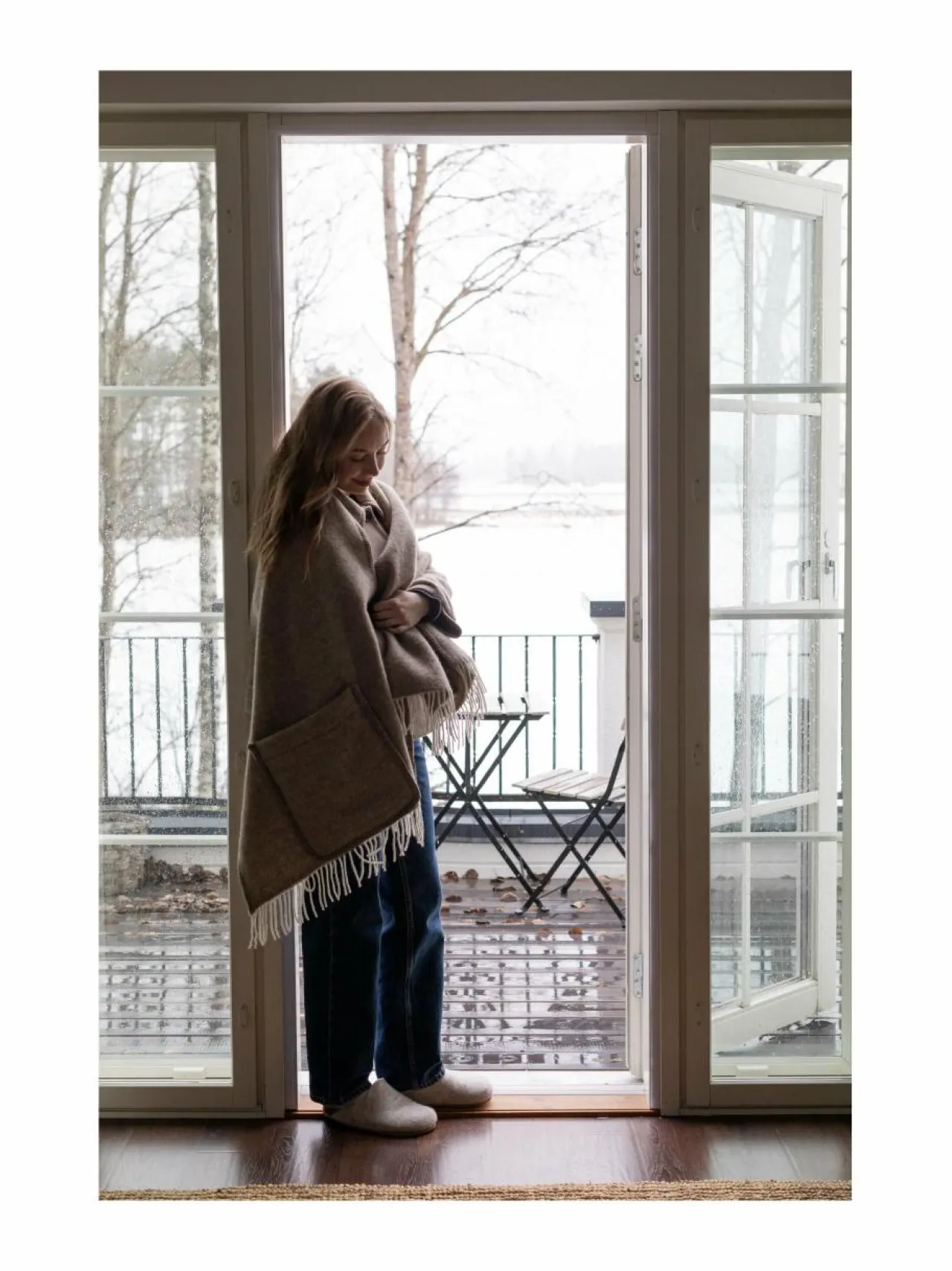 Huovat & Päiväpeitot|Lapuan Kankurit Arvo-taskullinen villahuopa 60 x 180 cm 1 WHITE-NATURE'S BEIGE