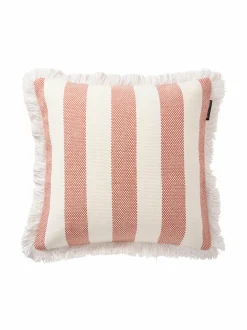 Sisustustyynyt|Lexington Block Striped Fringe -tyynynpäällinen 50 x 50 cm WHITE/CORAL