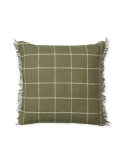 Huovat & Päiväpeitot|Ferm Living Calm-tyyny pellavasekoitteesta 50 x 50 cm OLIVE/OFF-WHITE