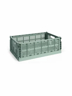 Säilytys|HAY Colour Crate Large -säilytyslaatikko 34,5 x 53 x 18,5 cm SAGE GREEN