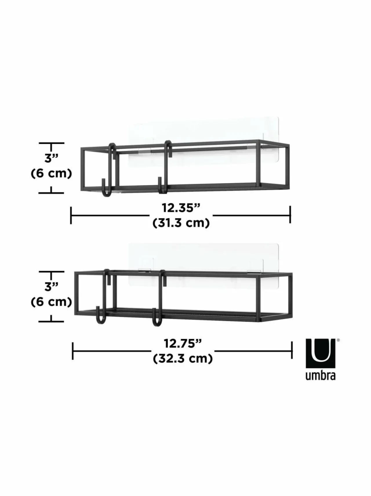 Säilytys|Umbra Cubiko-suihkuteline 2 kpl BLACK