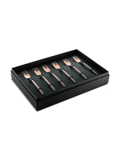 Aterimet & Tarjoiluvälineet|Mepra Due Bronzo-kakkuhaarukka 6 kpl lahjapakkauksessa