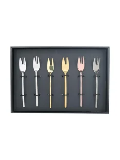 Aterimet & Tarjoiluvälineet|Mepra Due Multicolore-kakkuhaarukka 6 kpl lahjapakkauksessa