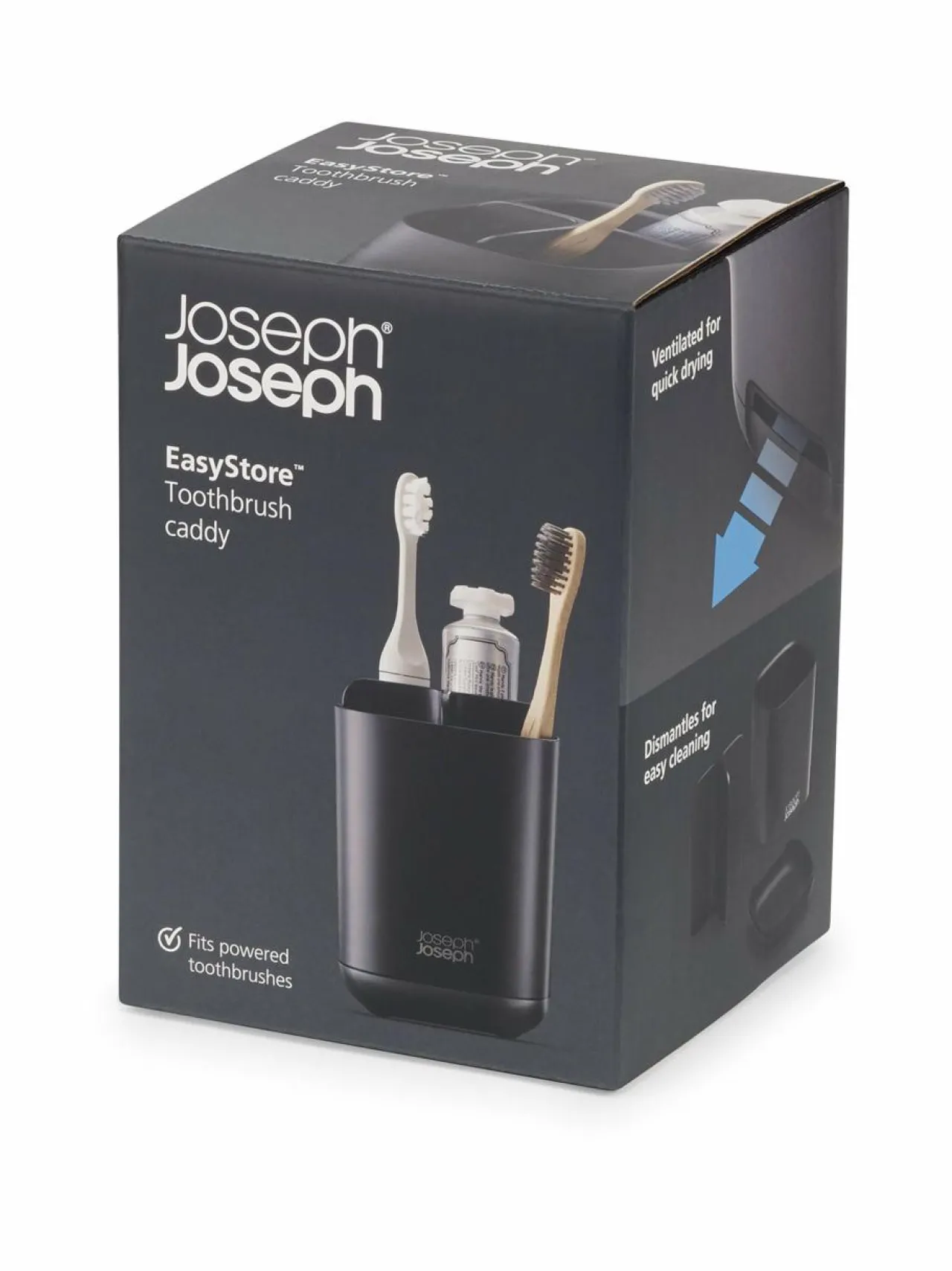 Kylpyhuonetarvikkeet|Joseph Joseph EasyStore Toothbrush Caddy -hammasharjateline 12,7 x 9 x 9 cm MATT BLACK