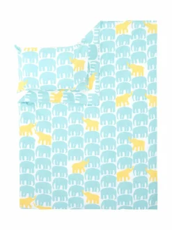 Liinavaatteet|Finlayson Elefantti Vapaa -lasten pussilakanasetti LT. AQUA/YELLOW