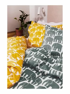 Liinavaatteet|Finlayson Elefantti-pussilakanasetti 150 x 210 cm + 50 x 60 cm DARK GREEN