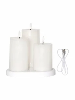 Jouluvalot|Star Trading Flamme Charge LED -pöytäkynttiläsetti 10 cm + 12,5 cm + 15 cm VALKOINEN