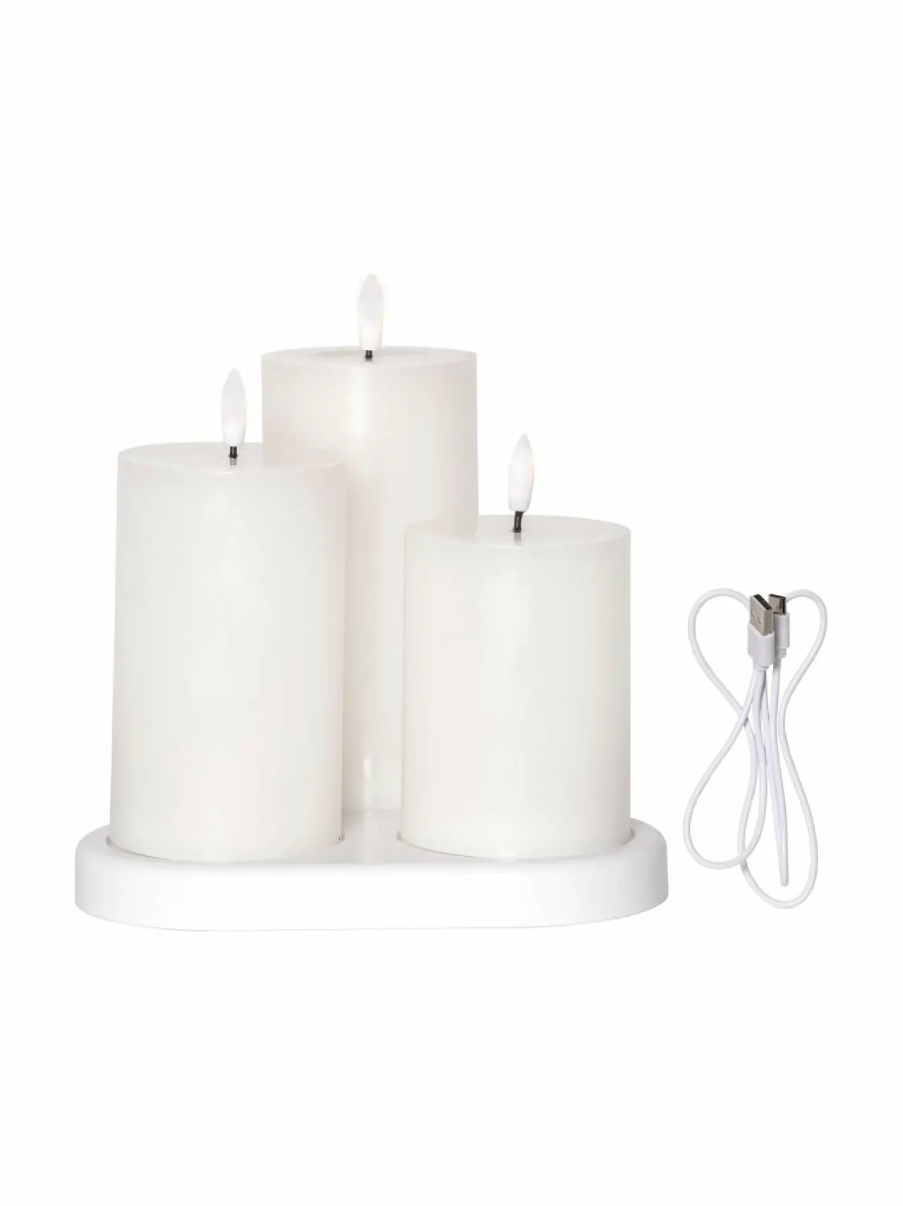 Jouluvalot|Star Trading Flamme Charge LED -pöytäkynttiläsetti 10 cm + 12,5 cm + 15 cm VALKOINEN