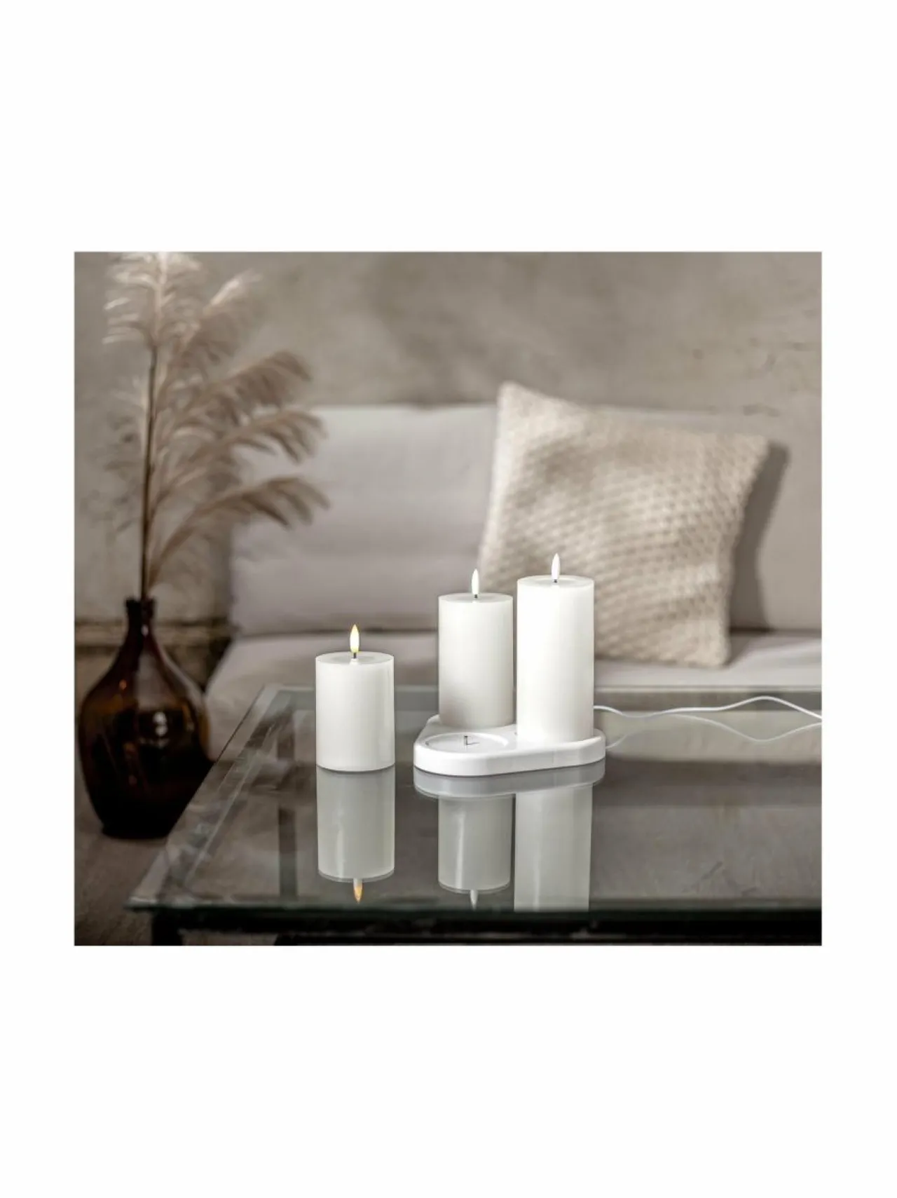 Jouluvalot|Star Trading Flamme Charge LED -pöytäkynttiläsetti 10 cm + 12,5 cm + 15 cm VALKOINEN