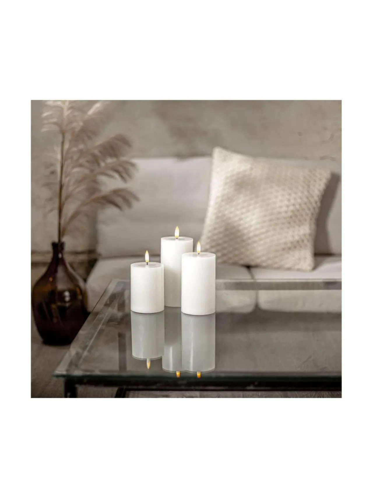 Jouluvalot|Star Trading Flamme Charge LED -pöytäkynttiläsetti 10 cm + 12,5 cm + 15 cm VALKOINEN