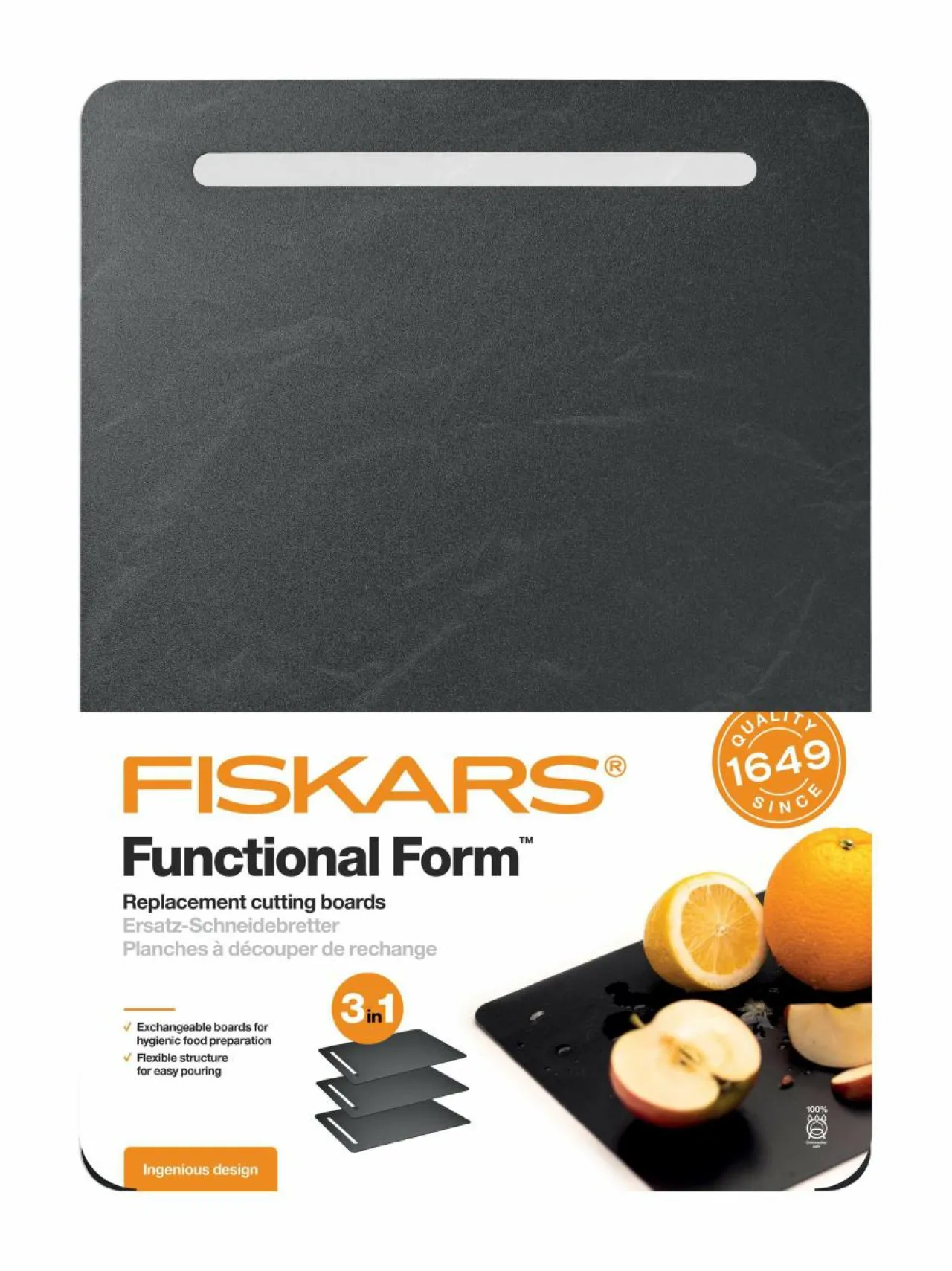 Keittiötarvikkeet|Fiskars Functional Form muovinen leikkuulauta 3 kpl BLACK