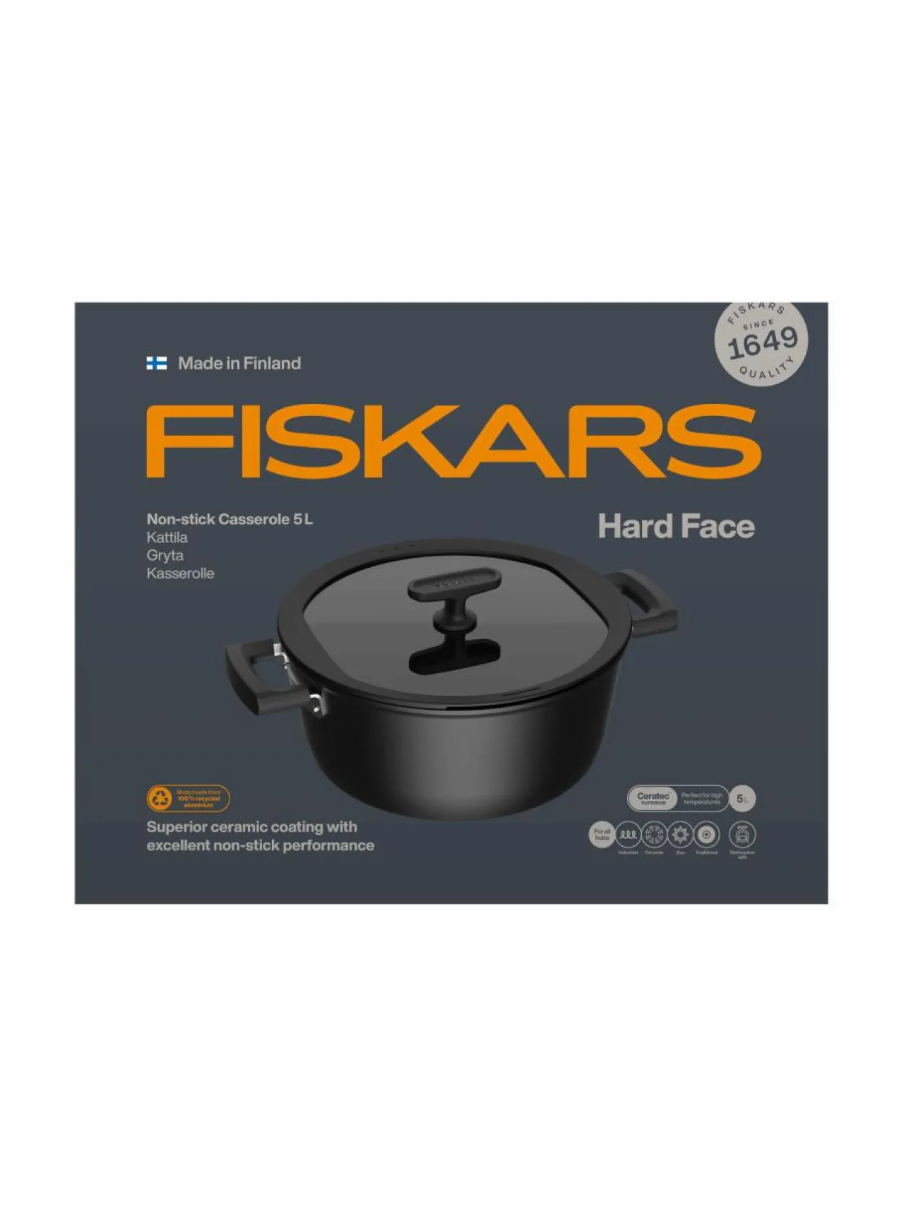 Keitto- & Paistoastiat|Fiskars Hard Face -kattila 5 l BLACK