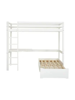 Lasten Kalusteet|Hoppekids ECO Dream Parvisänky kulmapöydällä ja lisävuoteella 90cm x 200cm VALKOINEN