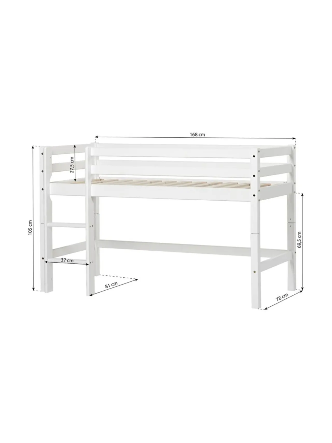 Lasten Kalusteet|Hoppekids ECO Dream puolikorkea sänky 70 x 160 cm, Valkoinen