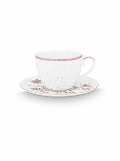 Mukit & Kupit & Asetit|PIP Studio Jolie Dots - kuppi ja lautanen 280 ml PINK