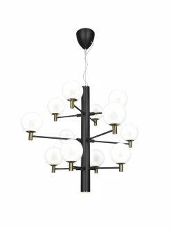 Kattovalaisimet|Design by Grönlund Jubileum 12 -kattovalaisin 70 cm BLACK / MAT BRASS / OPAL GLASS