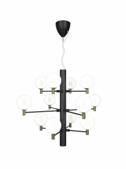 Kattovalaisimet|Design by Grönlund Jubileum 12 -kattovalaisin 70 cm BLACK / MAT BRASS / OPAL GLASS