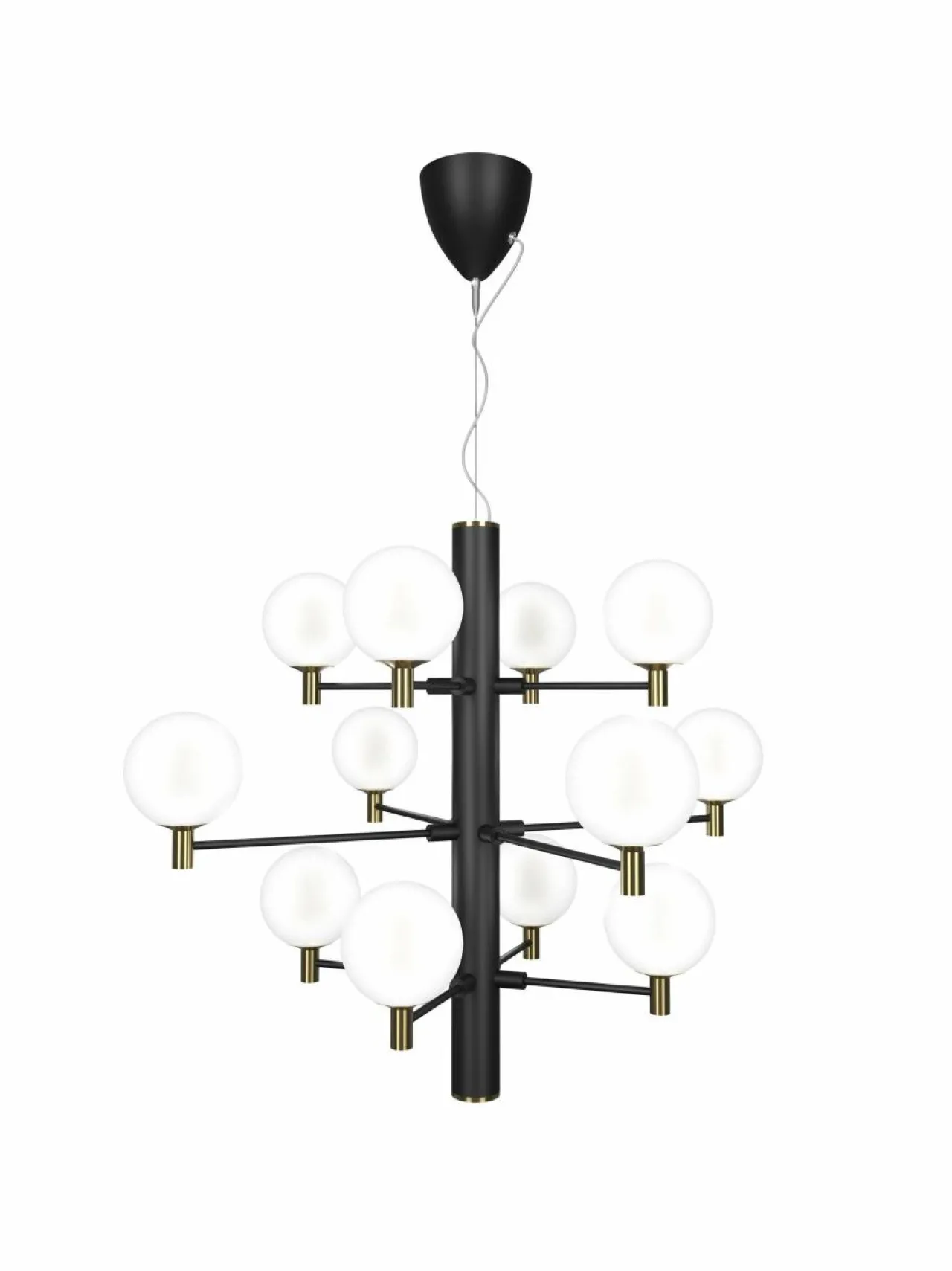 Kattovalaisimet|Design by Grönlund Jubileum 12 -kattovalaisin 70 cm BLACK / MAT BRASS / OPAL GLASS