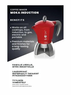 Tee, Kahvi & Vesi|Bialetti 2-kupin Moka Expresss Induction -mutteripannu induktioliedelle RED