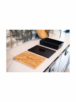 Keitto- & Paistoastiat|DUTCHDELUXES Large -kannellinen uunivuoka ja korkkialusta, 35 x 23,5 x 10,5 cm BM BLACK MATT