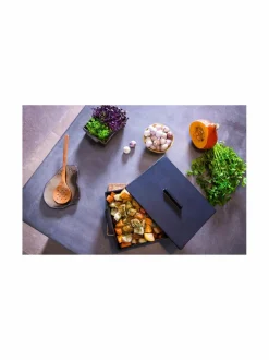 Keitto- & Paistoastiat|DUTCHDELUXES Large -kannellinen uunivuoka ja korkkialusta, 35 x 23,5 x 10,5 cm BM BLACK MATT