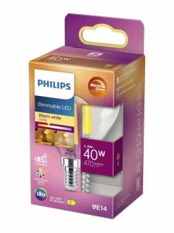 Lamput|Philips LED classic 40W P45 E14 WGD90 CL SRT4 -kynttilälamppu CLEAR