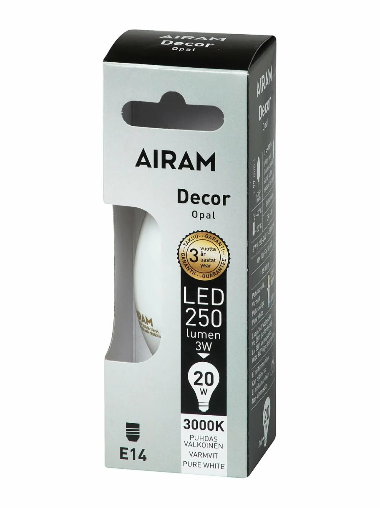 Lamput|Airam LED Decor Candle Opal E14 -lamppu VALKOINEN