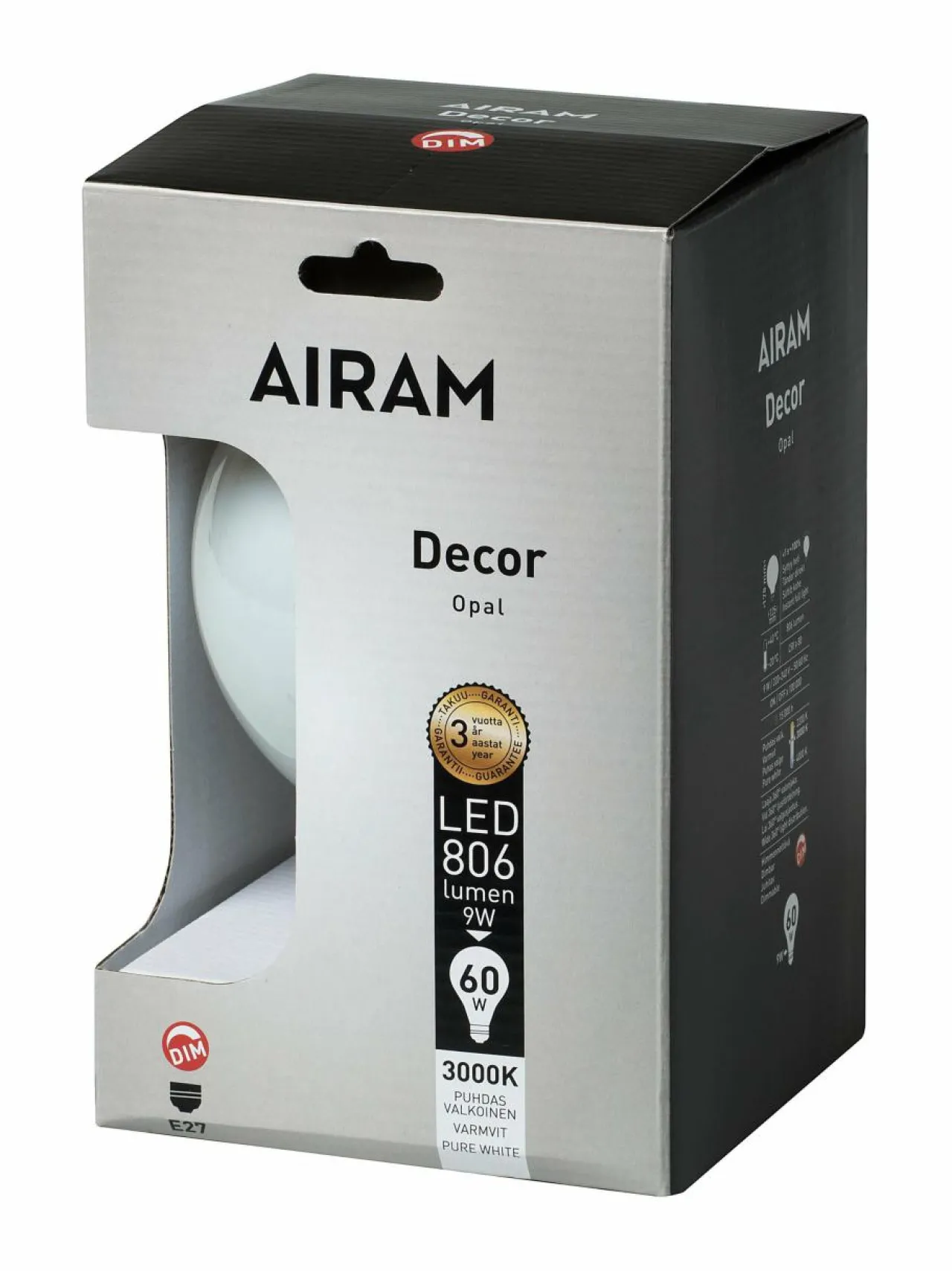 Lamput|Airam LED Decor FG G120 9W/830 E27 DIM BX -lamppu VALKOINEN