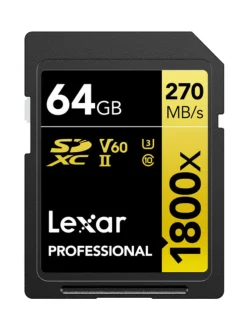 Kamerat|Lexar Pro 64GB SDXC (1800x, 180Mb/s) UHS-II (U3 / V60 / C10) muistikortti