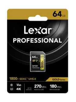 Kamerat|Lexar Pro 64GB SDXC (1800x, 180Mb/s) UHS-II (U3 / V60 / C10) muistikortti