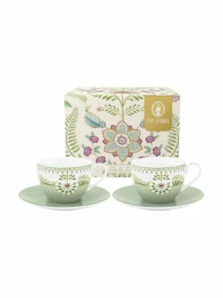 Mukit & Kupit & Asetit|PIP Studio Lily & Lotus- kahvikuppi ja lautanen, 2 kpl LIGHT GREEN