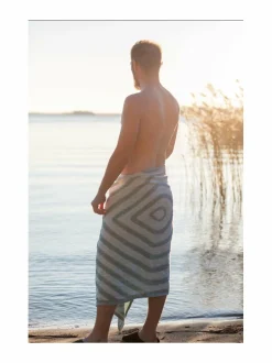 Kylpyhuonetekstiilit|Lapuan Kankurit Metsälampi-pellavapyyhe 1 WHITE-GREEN-RAINY BLUE