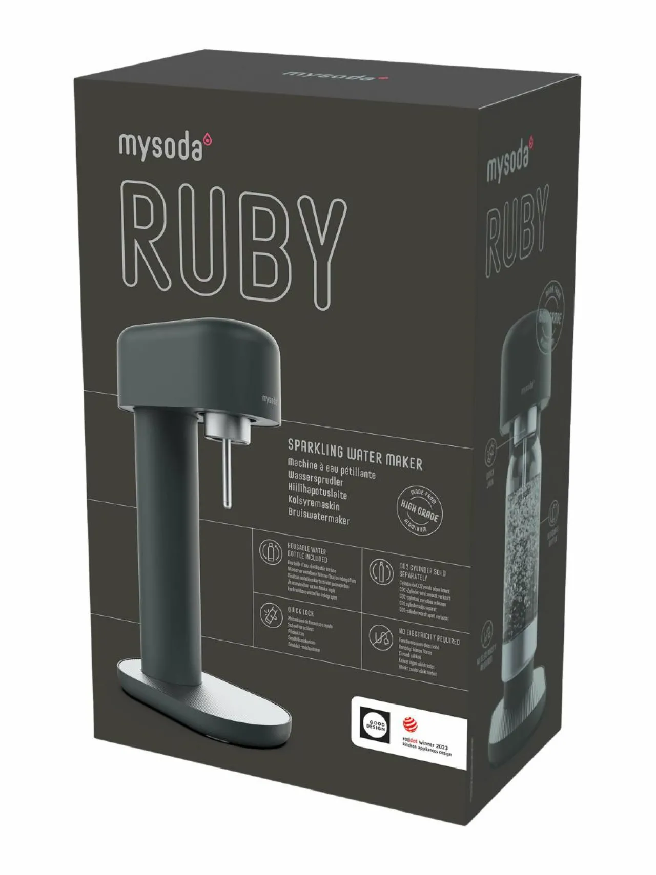 Muut Keittiölaitteet|Mysoda Ruby 2 -hiilihapotuslaite 14 x 24 x 41 cm BLACK SILVER