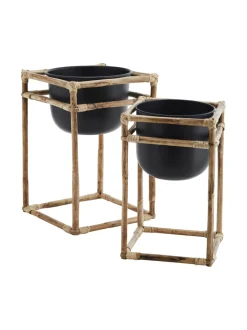 Ruukut & Istutusastiat|Madam Stolz Ruukku ja bambuteline 2kpl setti LUONTO, MUSTA