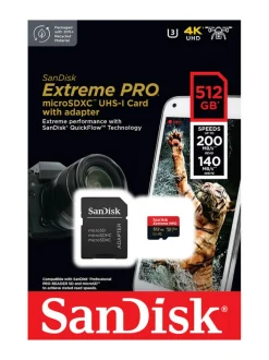Kamerat|Sandisk Extreme Pro 512GB MicroSDXC (200MB/s) UHS-I (U3 / V30 / A2 / C10) muistikortti