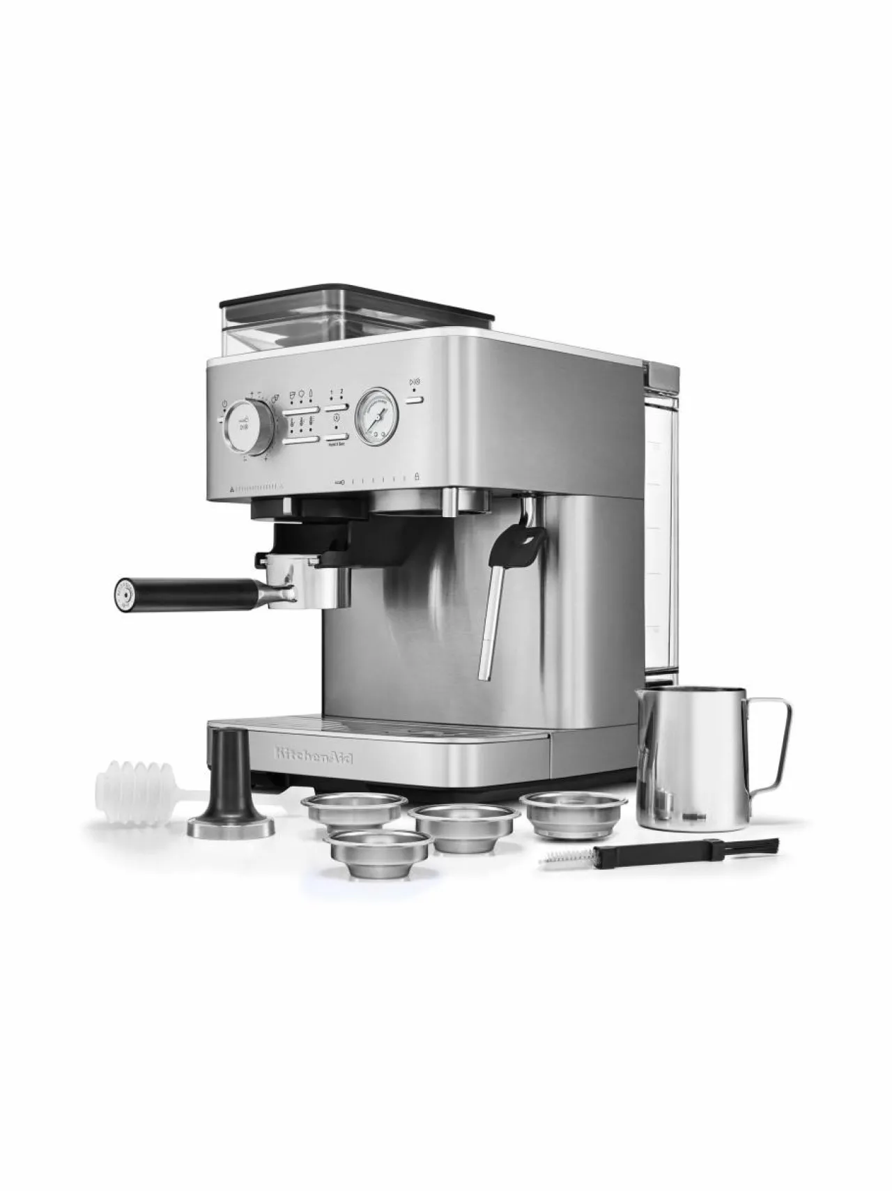 Kahvin- & Vedenkeittimet|KitchenAid Semi Auto Espresso KES6551 -puoliautomaattinen espressokone kahvimyllyllä STAINLESS STEEL