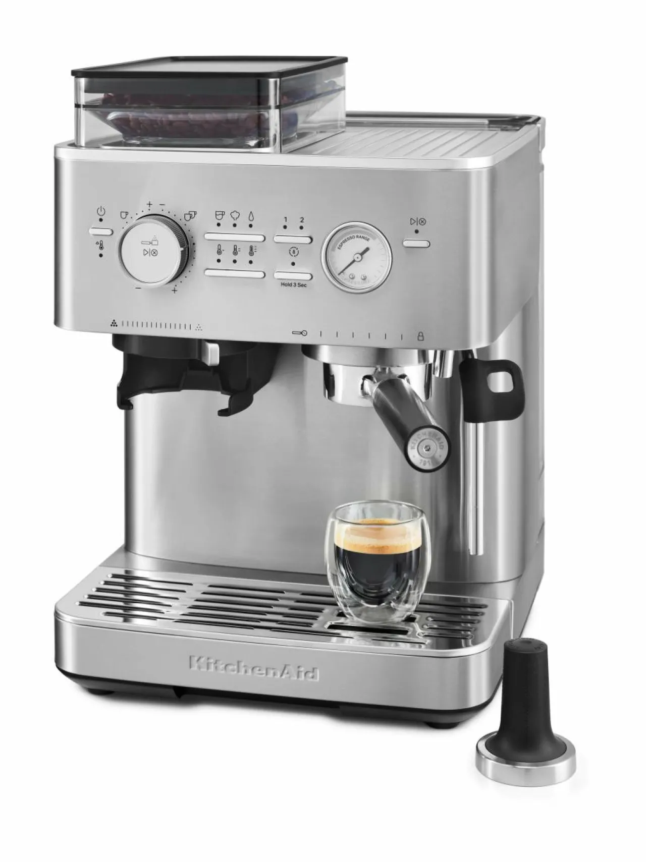 Kahvin- & Vedenkeittimet|KitchenAid Semi Auto Espresso KES6551 -puoliautomaattinen espressokone kahvimyllyllä STAINLESS STEEL