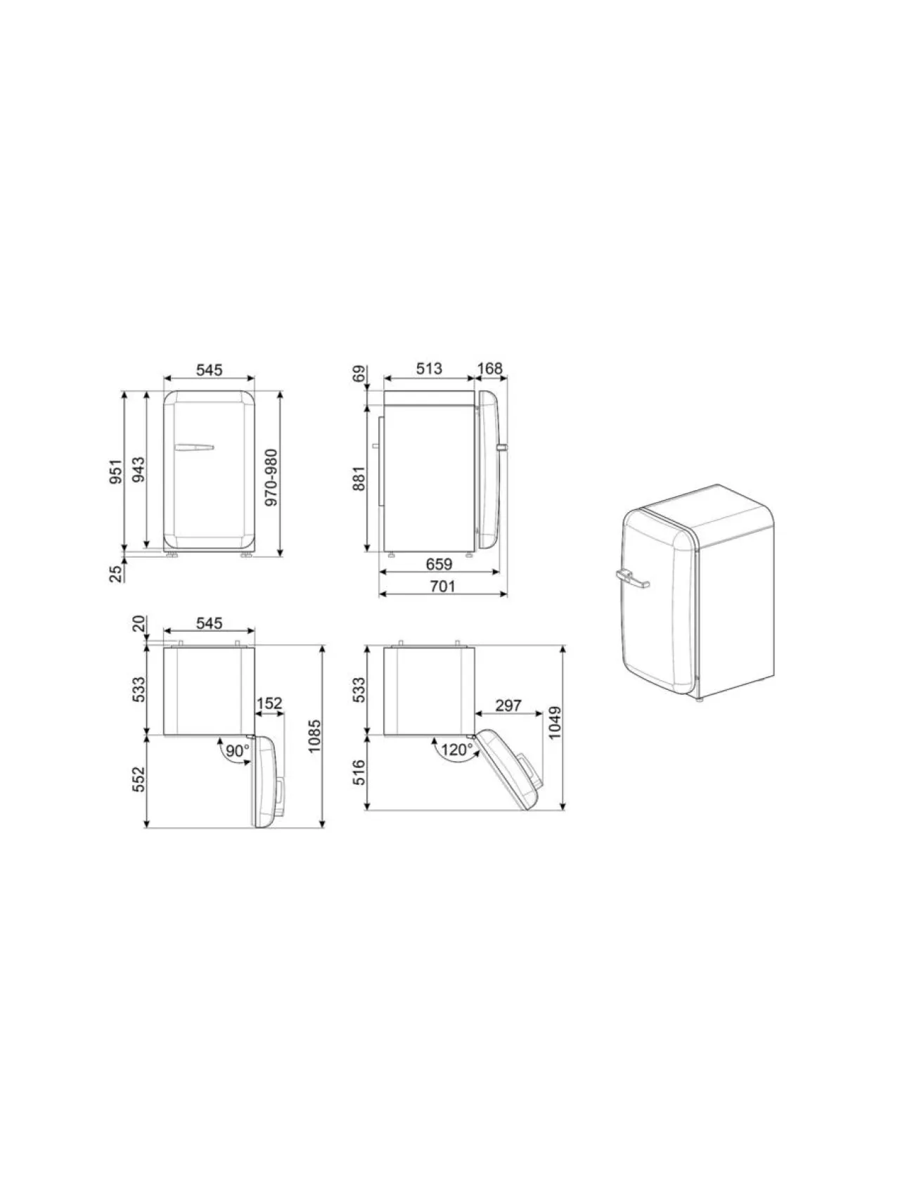 Jääkaapit Ja Pakastimet|Smeg FAB10HRPB6 Happy Bar jääkaappi, pastellinsininen oikeakätinen