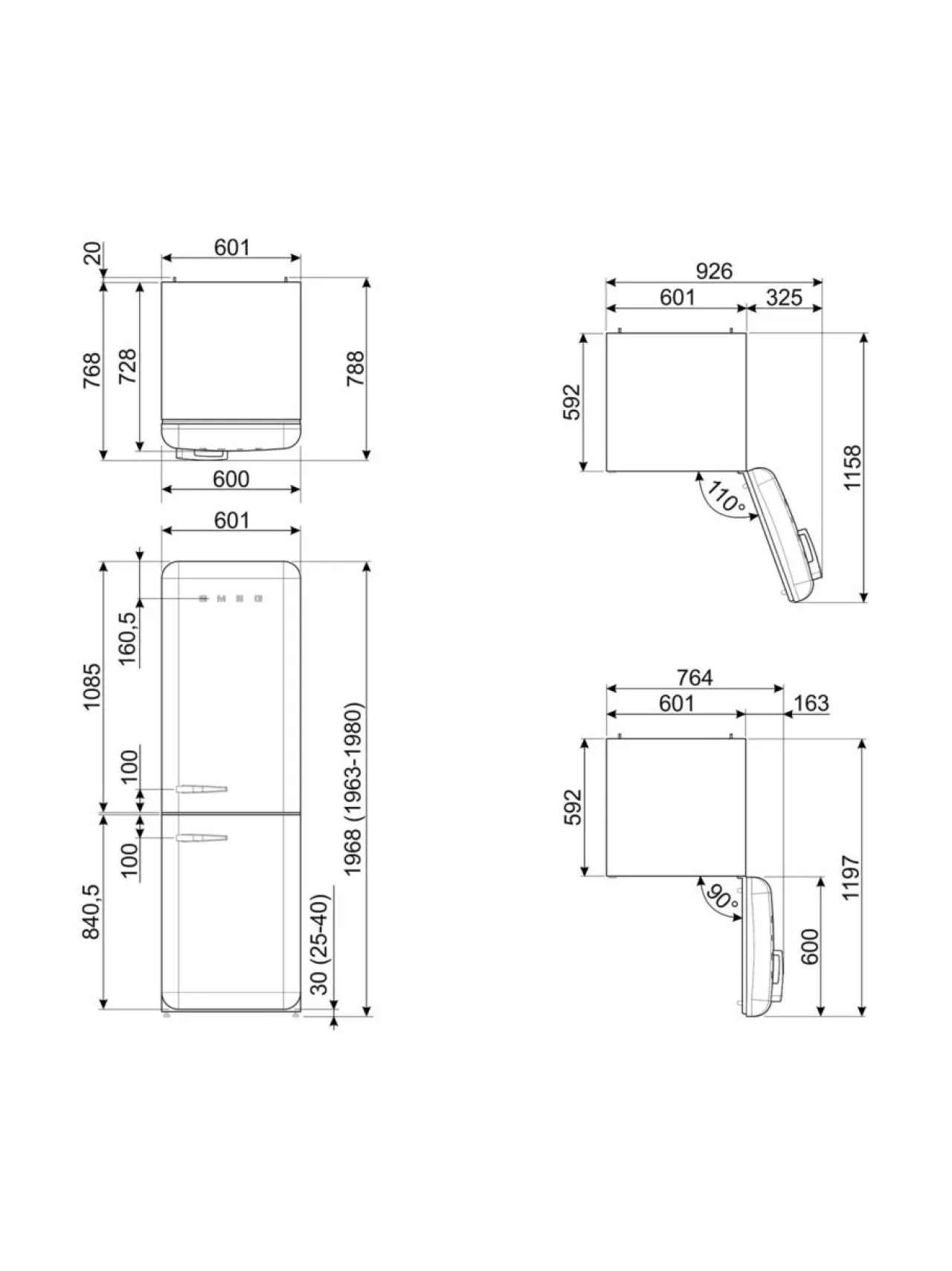 Jääkaapit Ja Pakastimet|Smeg FAB32RBL5 -jääkaappipakastin, musta oikeakätinen