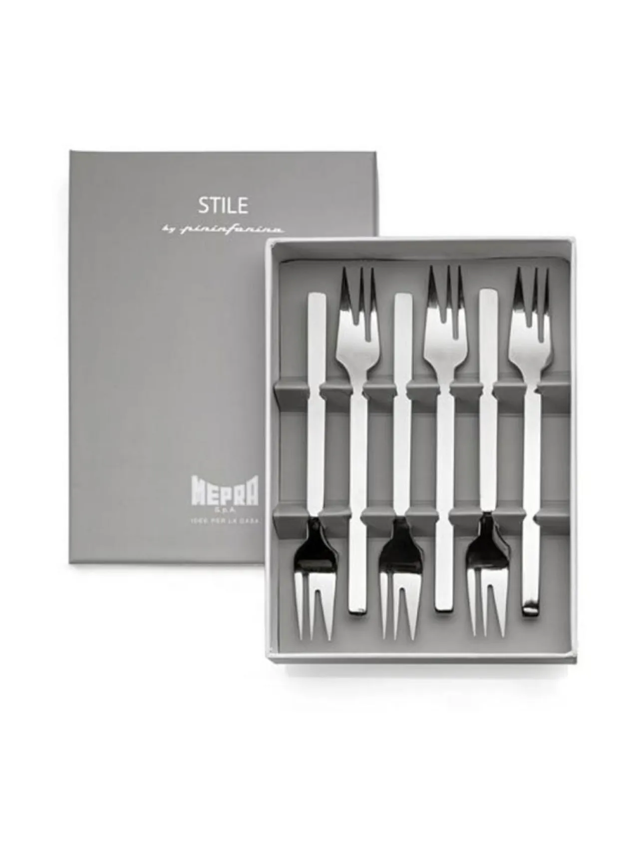 Aterimet & Tarjoiluvälineet|Mepra Stile by Pininfarina-kakkuhaarukka 6 kpl lahjapakkauksessa