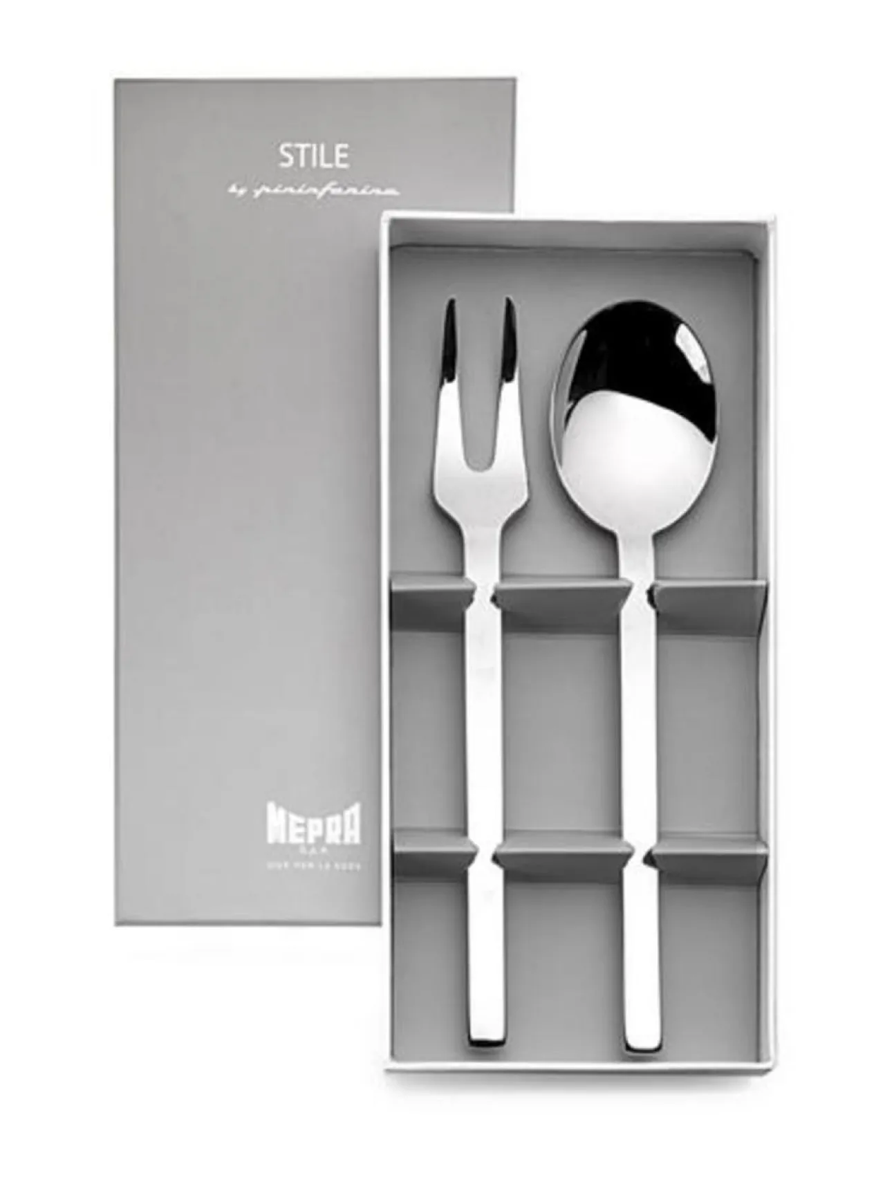 Aterimet & Tarjoiluvälineet|Mepra Stile by Pininfarina-tarjoiluhaarukka ja-lusikka lahjapakkauksessa