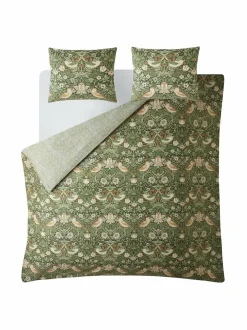 Liinavaatteet|William Morris At Home Strawberry Thief -satiinipussilakanasetti 34 NETTLE GREEN