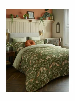 Liinavaatteet|William Morris At Home Strawberry Thief -satiinipussilakanasetti 34 NETTLE GREEN