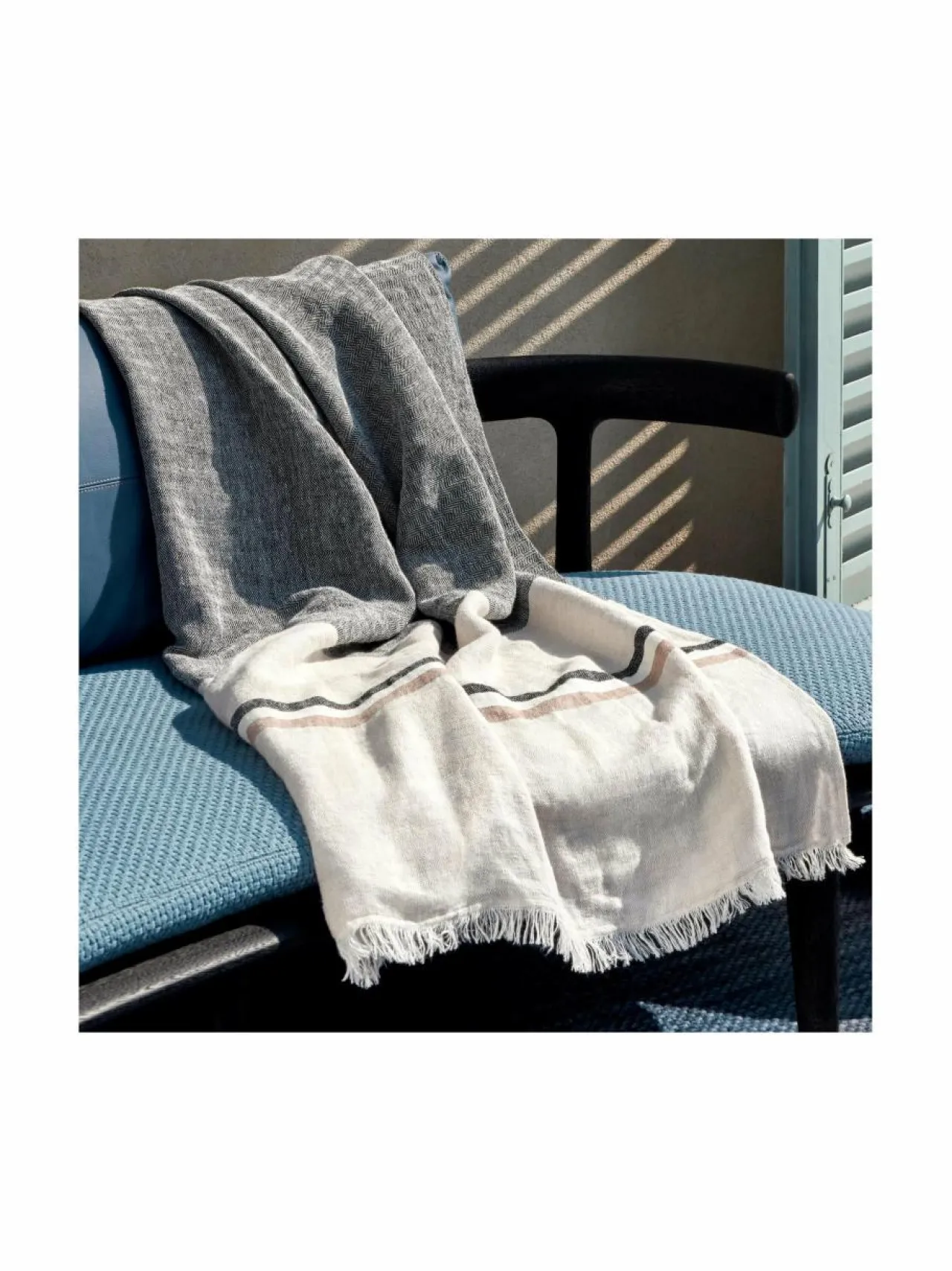 Huovat & Päiväpeitot|Hugo Boss Stripe-pellavahuopa 130 x 170 cm BEIGE-GREY