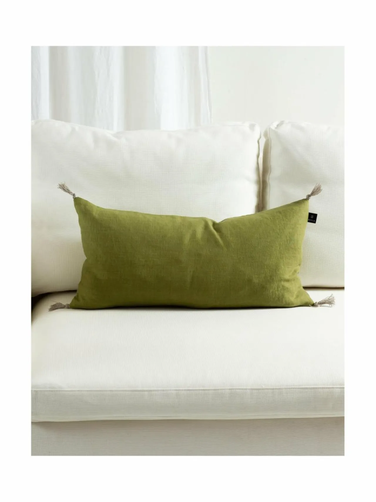 Sisustustyynyt|Himla Sunshine Tassel -pellavatyynynpäällinen GREENERY