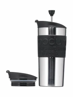 Tee, Kahvi & Vesi|Bodum Travel Press -termosmuki TERÄS/MUSTA