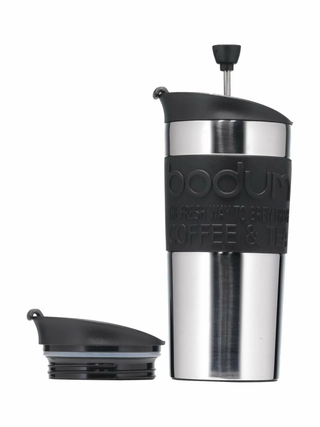 Tee, Kahvi & Vesi|Bodum Travel Press -termosmuki TERÄS/MUSTA