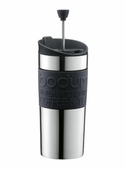 Tee, Kahvi & Vesi|Bodum Travel Press -termosmuki TERÄS/MUSTA