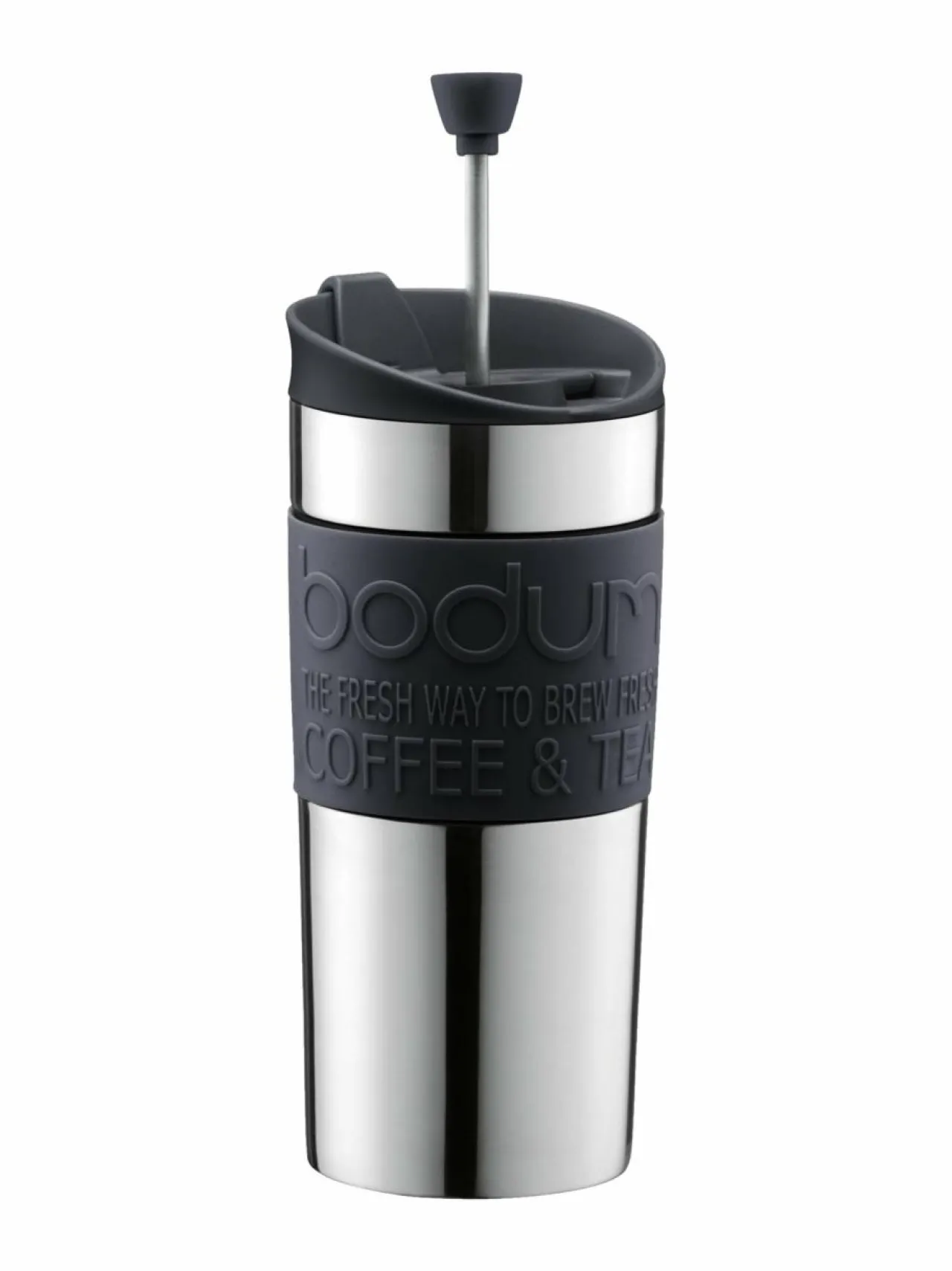 Tee, Kahvi & Vesi|Bodum Travel Press -termosmuki TERÄS/MUSTA