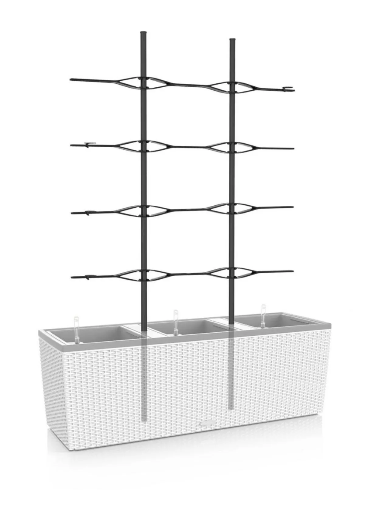 Ruukut & Istutusastiat|Lechuza Trio Stone Altakasteluruukku 100x32cm, korkeus 34cm + jalat 15 cm + köynnöskehikko MUSTA